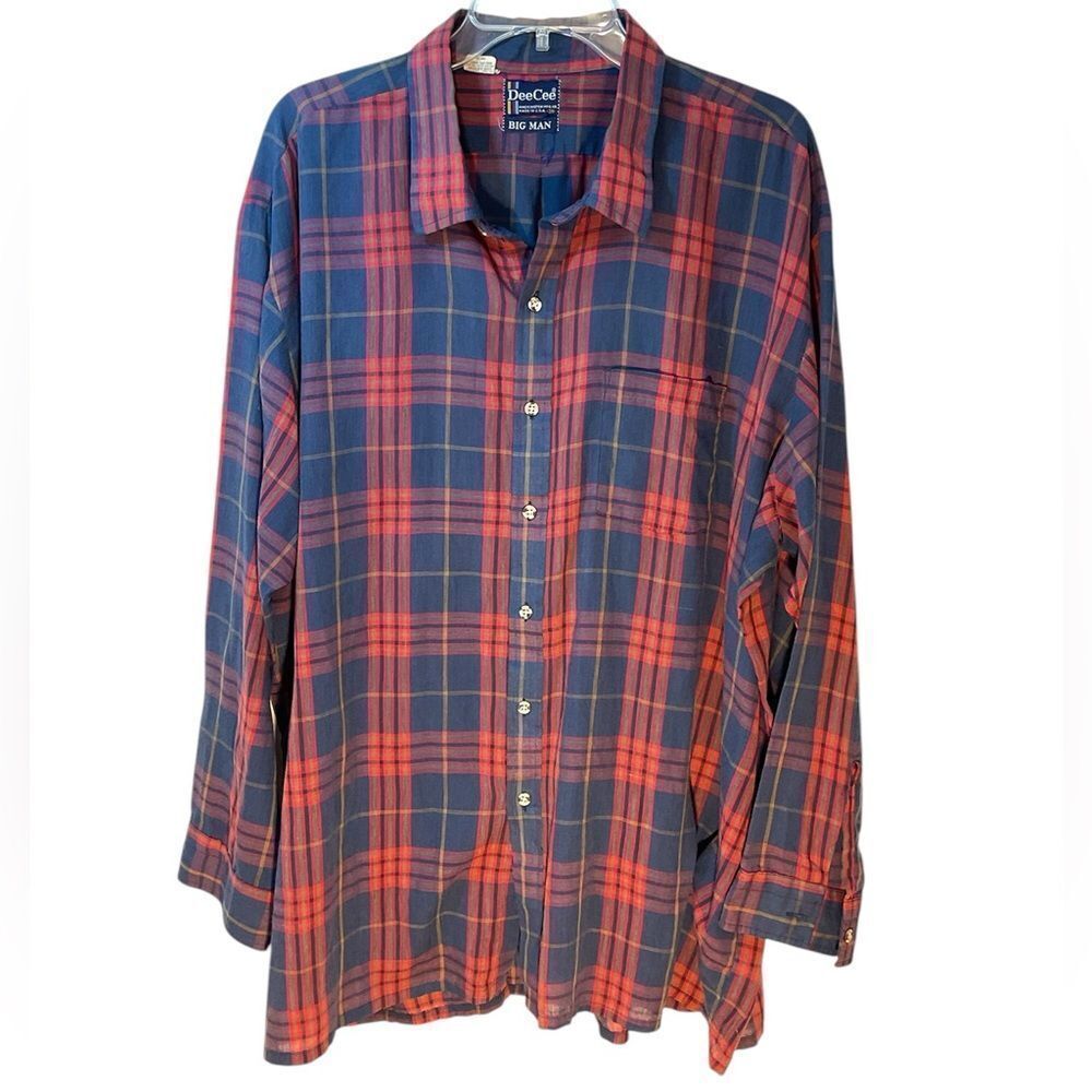 DEECEE button front shirt big man 3x plaid red blue buffalo vtg casual outdoor